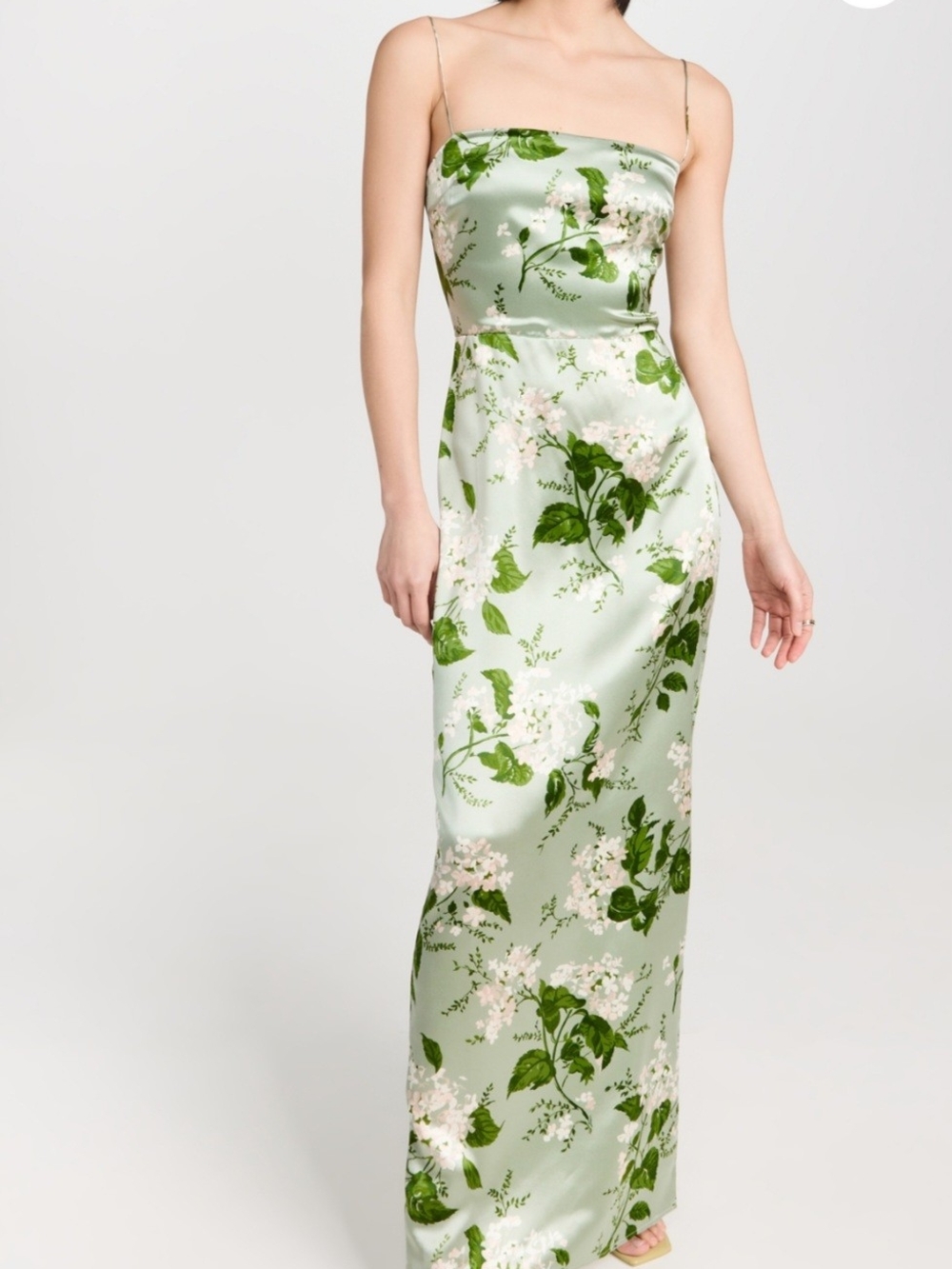 Reformation-Frankie Silk Dress-Sage Green Floral Maxi Dress - Picture 1 of 11